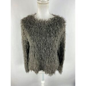Carlo Colucci Womens M/L (msrd)‎ Fuzzy Long Sleeve Shaggy Fluffy Gray Sweater